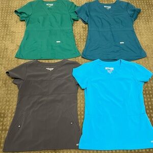 4 Gray’s Anatomy Scrub Tops Medium: Green, Teal, Charcoal, Aqua Blue